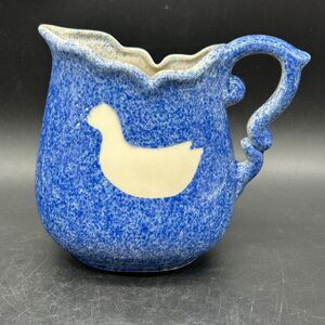 Speckled Sponge Ware Blue Pitcher Duck Calico (D)